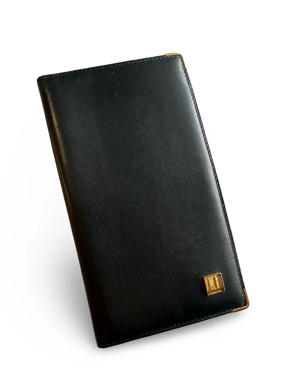 Dunhill Black Leather Long Card Organizer with Gold Accents Unisex